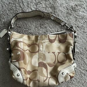 Coach Cream and Brown Shoulder Bag